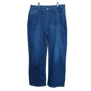 KDF Fleece Lined Jeans Women 18 Blue Denim Winter Straight Leg Dark Wash Thermal